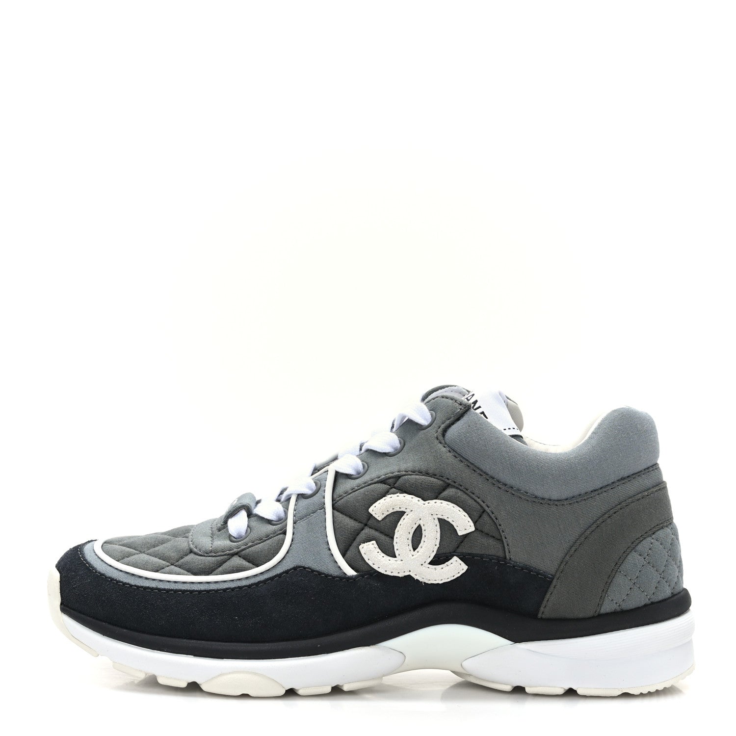 Chanel Fabric Suede Calfskin Quilted CC Sneakers 37 Dark Grey