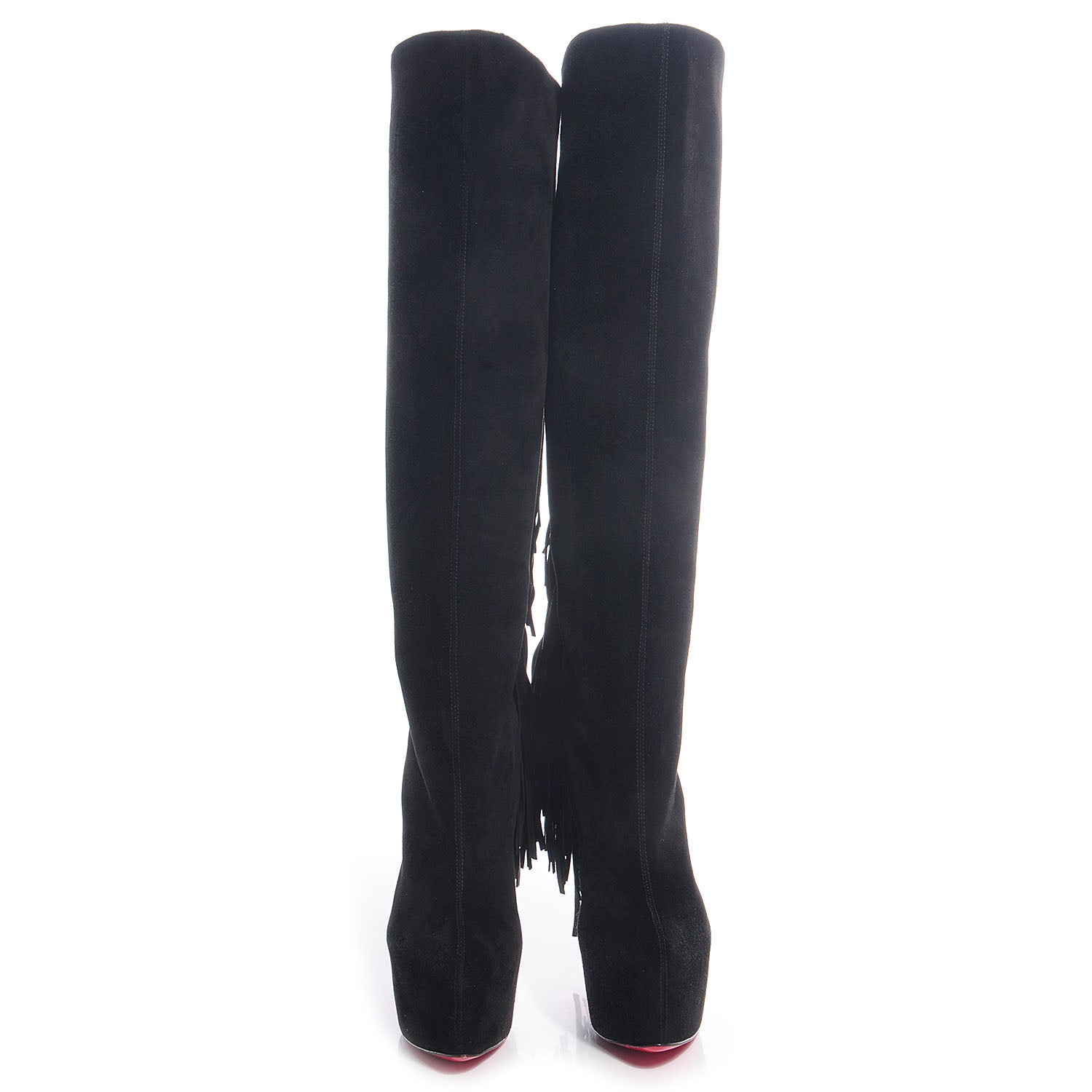 Christian Louboutin Suede Interlopa 165 Fringed Knee Boots 38.5 Black 2 of 6