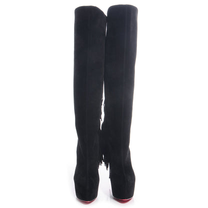 Christian Louboutin Suede Interlopa 165 Fringed Knee Boots 38.5 Black 2 of 6