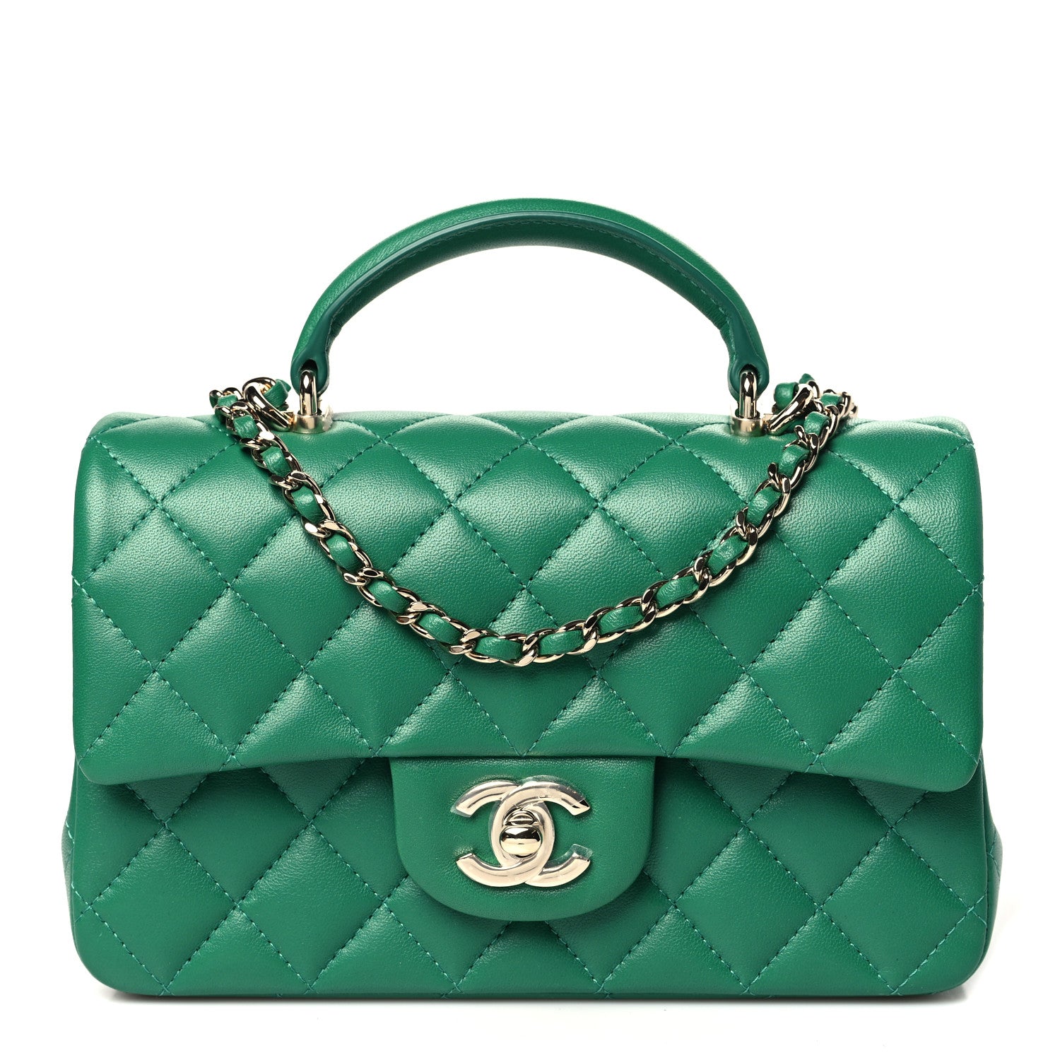 Chanel Lambskin Quilted Mini Top Handle Rectangular Flap Green 1 of 11