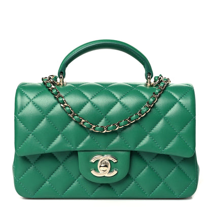 Chanel Lambskin Quilted Mini Top Handle Rectangular Flap Green 1 of 11