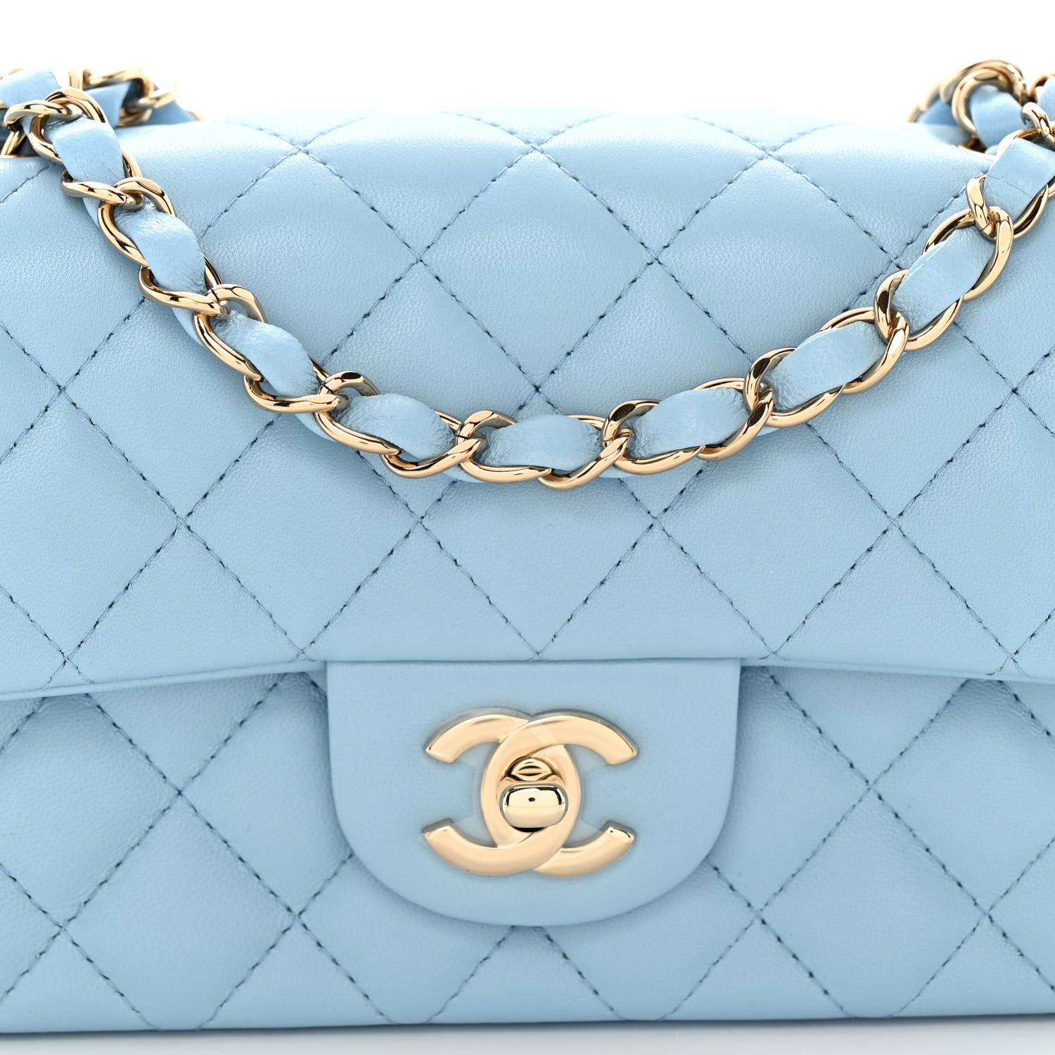 Chanel Lambskin Quilted Mini Rectangular Flap Light Blue 8 of 11