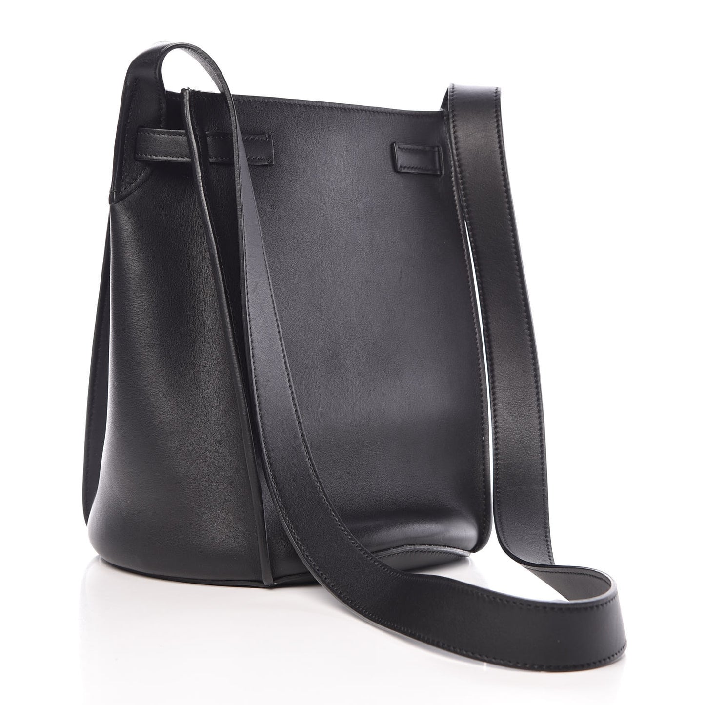 Smooth Calfskin Long Strap Big Bucket Bag Black