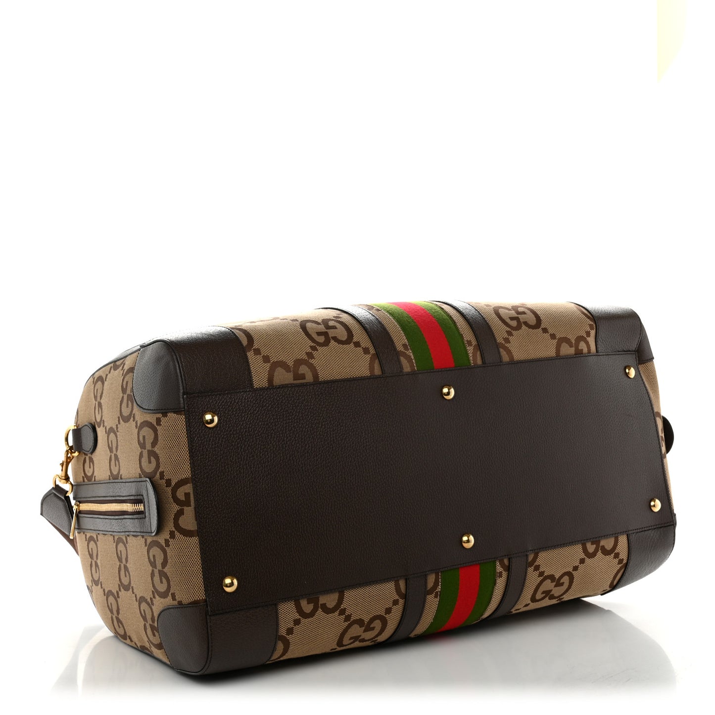 Monogram Jumbo GG Textured Dollar Calfskin Web Maxi Duffle Bag Camel Ebony