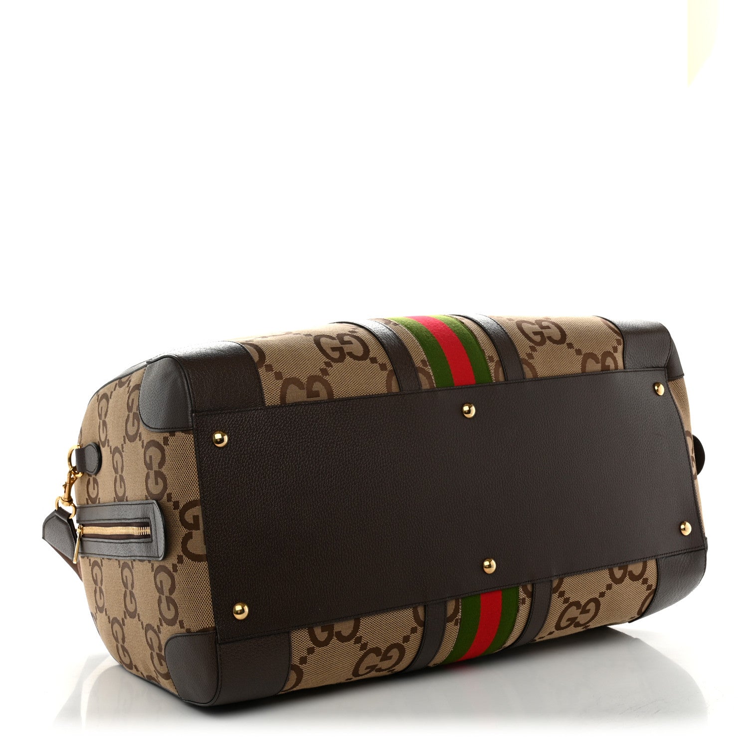 Gucci Monogram Jumbo GG Textured Dollar Calfskin Web Maxi Duffle Bag Camel Ebony 3 of 10