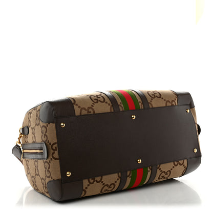 Gucci Monogram Jumbo GG Textured Dollar Calfskin Web Maxi Duffle Bag Camel Ebony 3 of 10