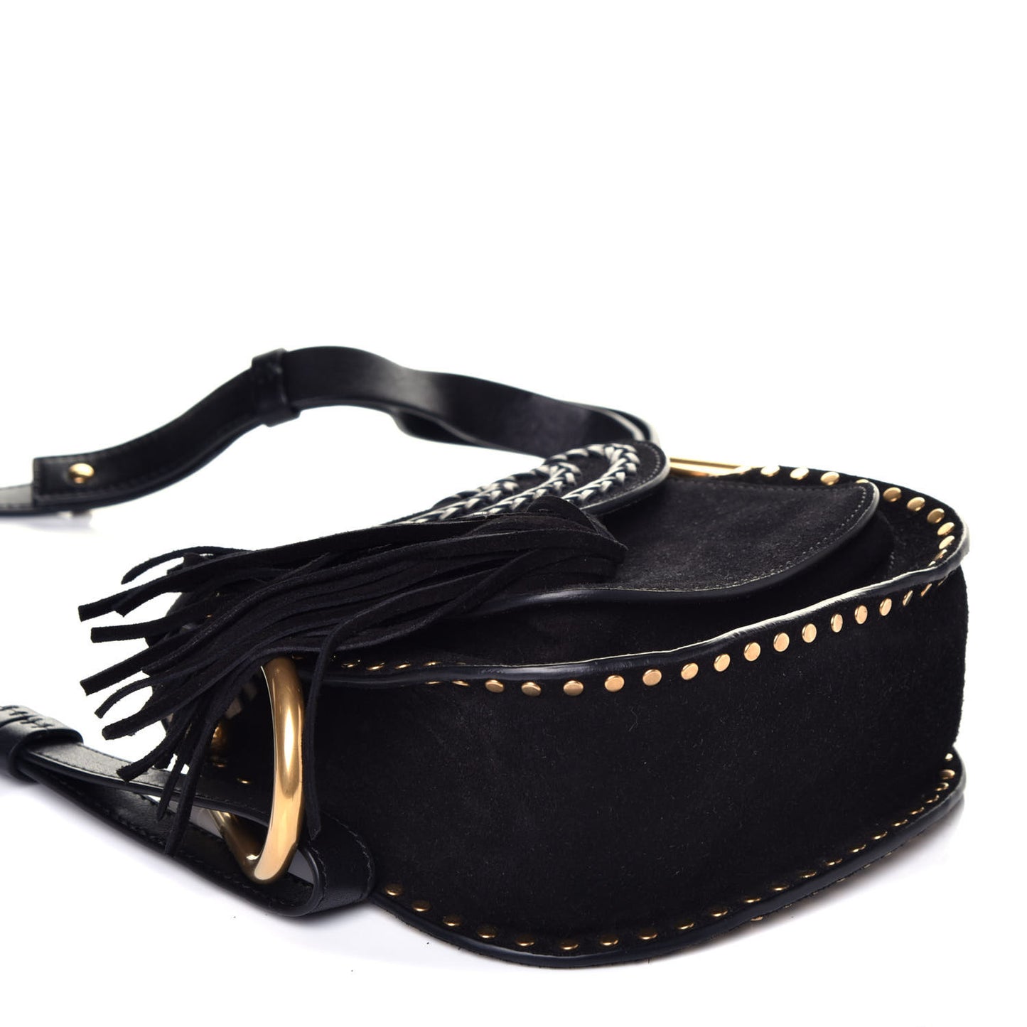 Suede Calfskin Braided Mini Hudson Shoulder Bag Black