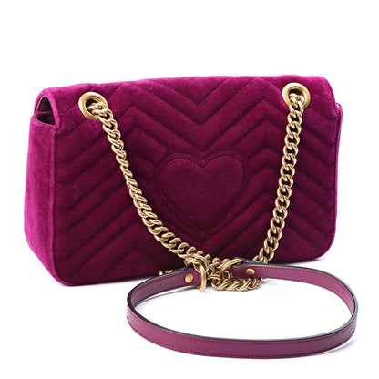 Gucci Velvet Matelasse Small GG Marmont Shoulder Bag Fuchsia Violet Cyclamen 2 of 9