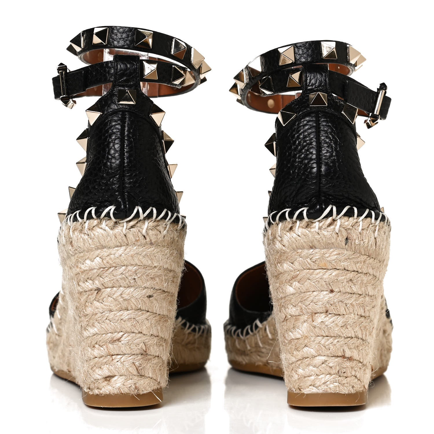 Valentino Garavani Grained Calfskin Rockstud Ankle Wrap Espadrille 15/85mm Wedges 35 Black Light Cuir 6 of 9