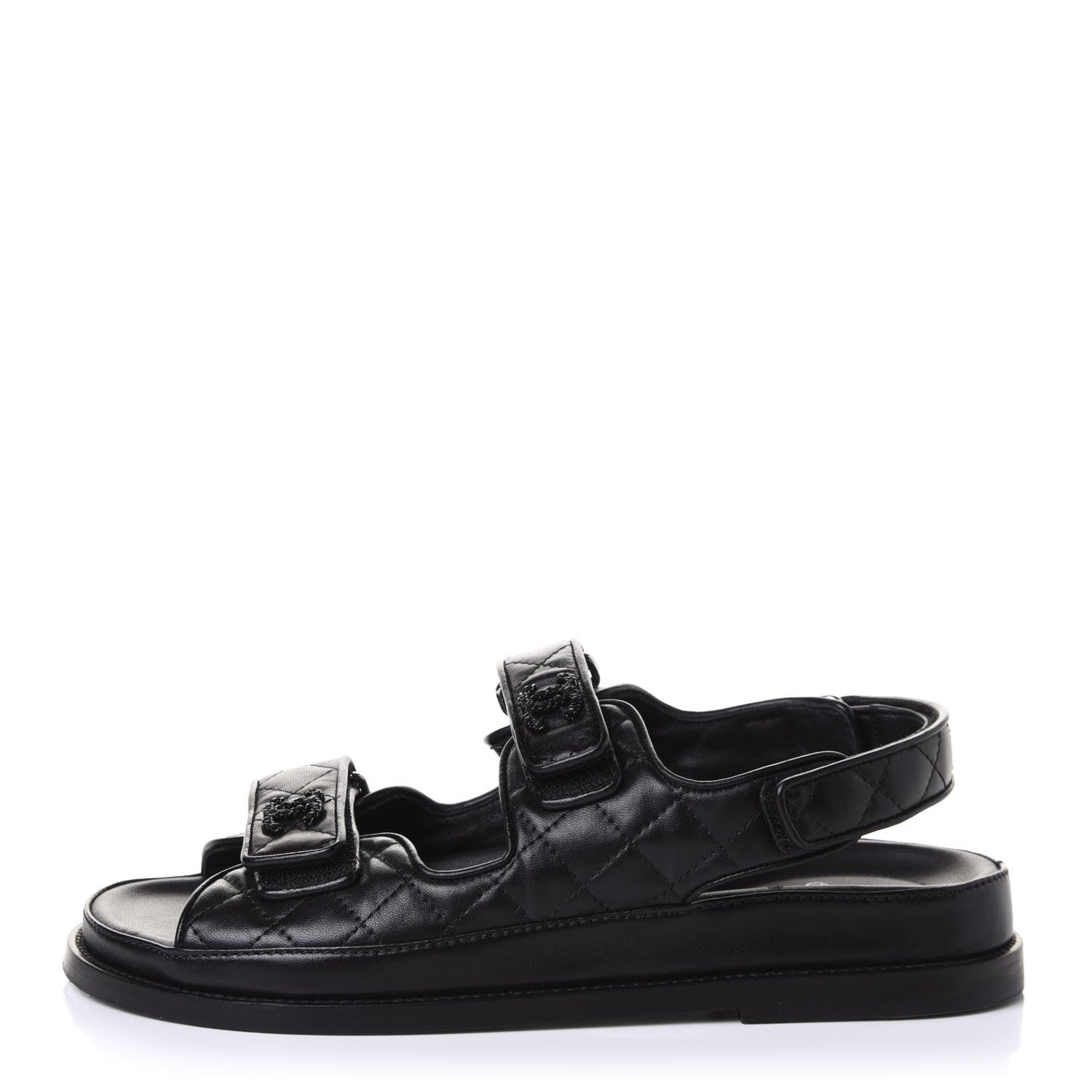 Chanel Lambskin Quilted Velcro Dad Sandals 39 So Black 1 of 10