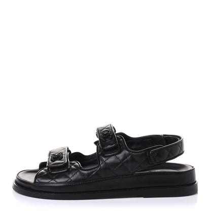 Chanel Lambskin Quilted Velcro Dad Sandals 39 So Black 1 of 10