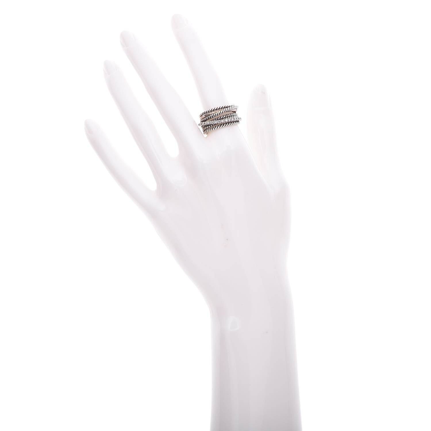 David Yurman Sterling Silver Diamond 11mm Wide Crossover Cable Ring 54.5 7 2 of 4