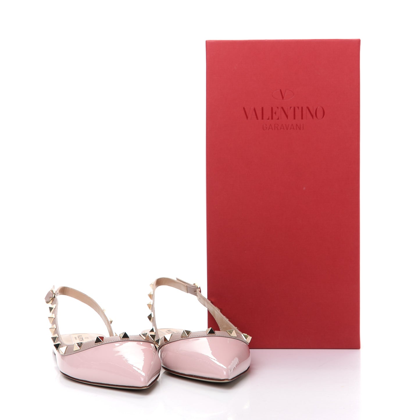 Patent Rockstud Slingback Flats 38.5 Water Rose Poudre