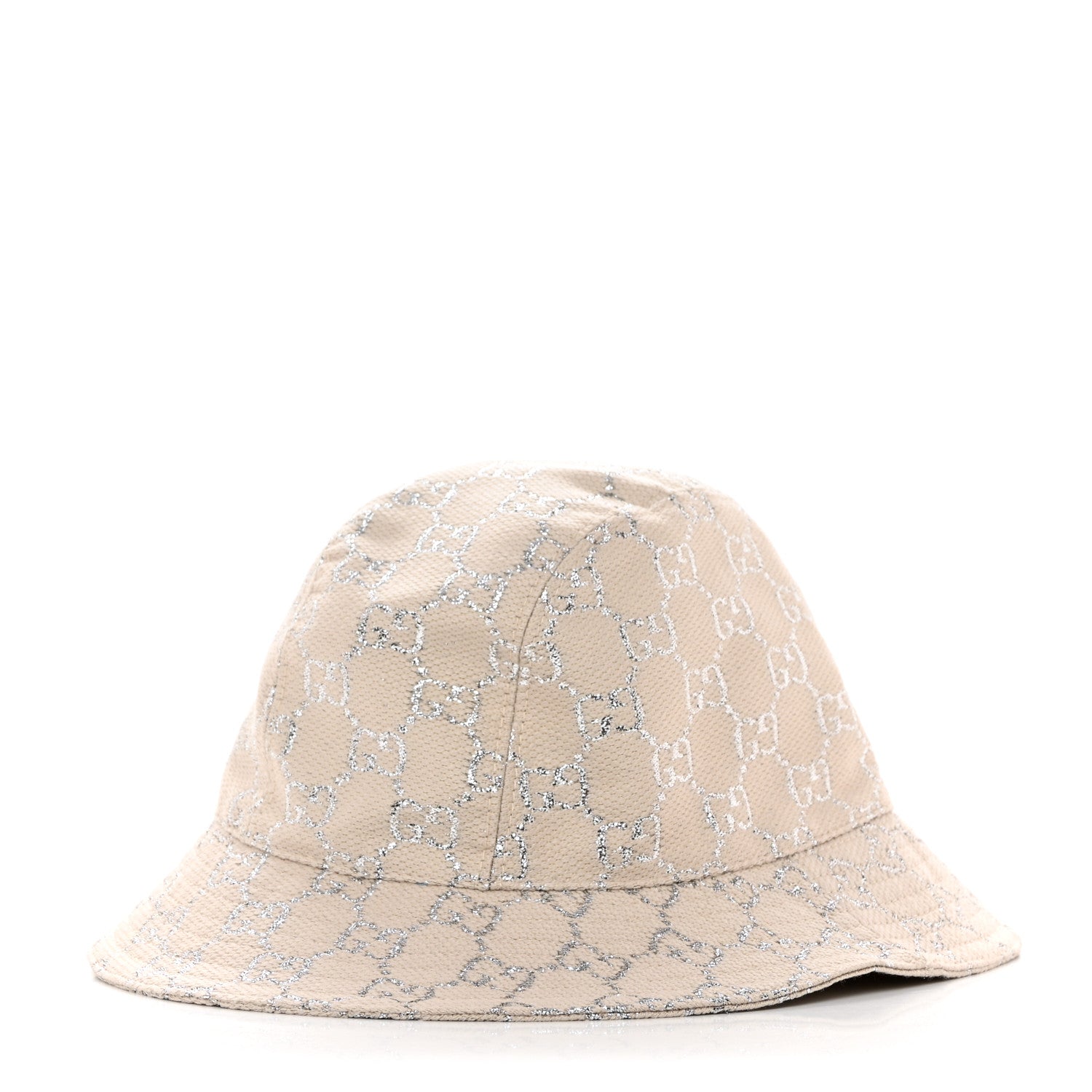 Gucci Canvas Lame GG Monogram Bucket Hat XS Gardenia Silver 1 of 9