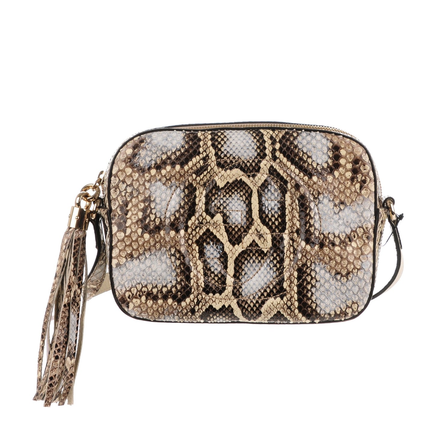 Python Small Soho Disco Bag Off White Nut Brown Beige