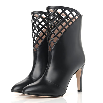 Gucci Plume Calfskin Damir Lattice Cutout Boots 38 Black 3 of 12