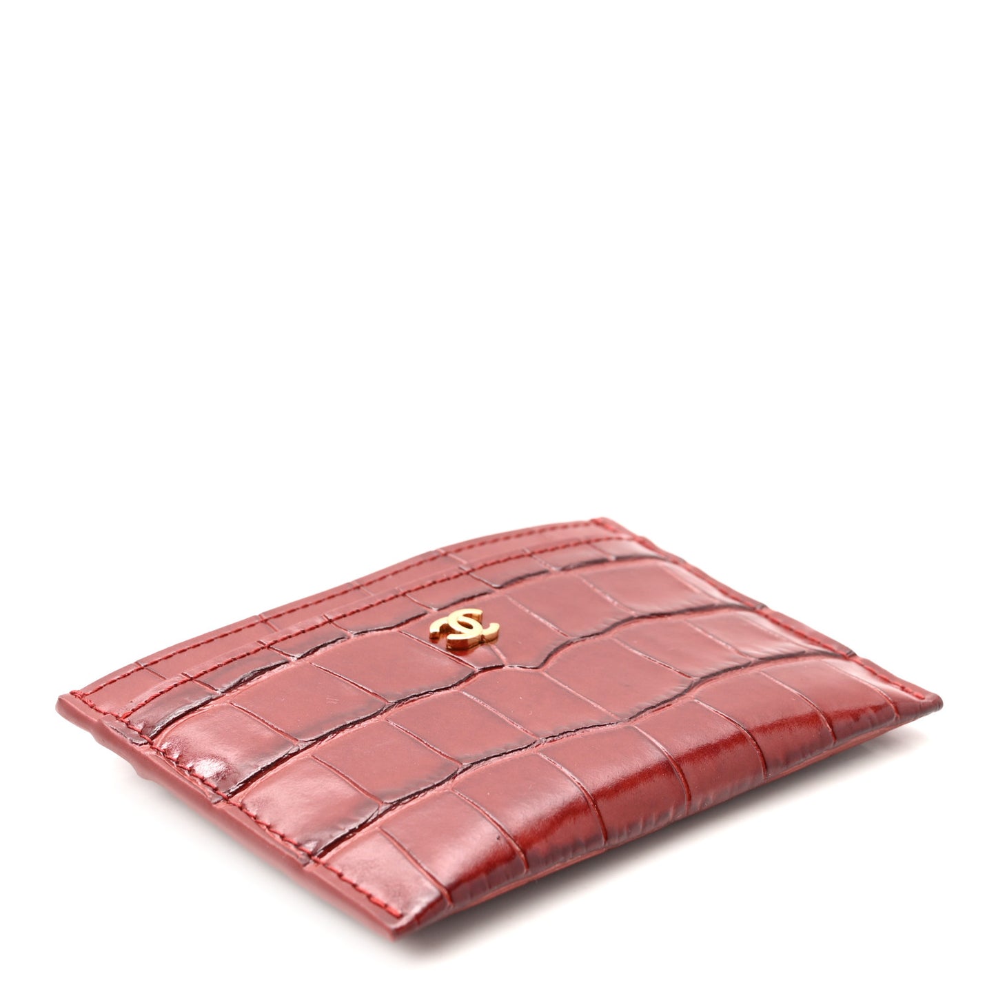 Calfskin Crocodile Embossed Crococo Card Holder Burgundy