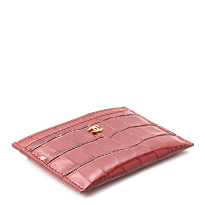 Chanel Calfskin Crocodile Embossed Crococo Card Holder Burgundy 4 of 6