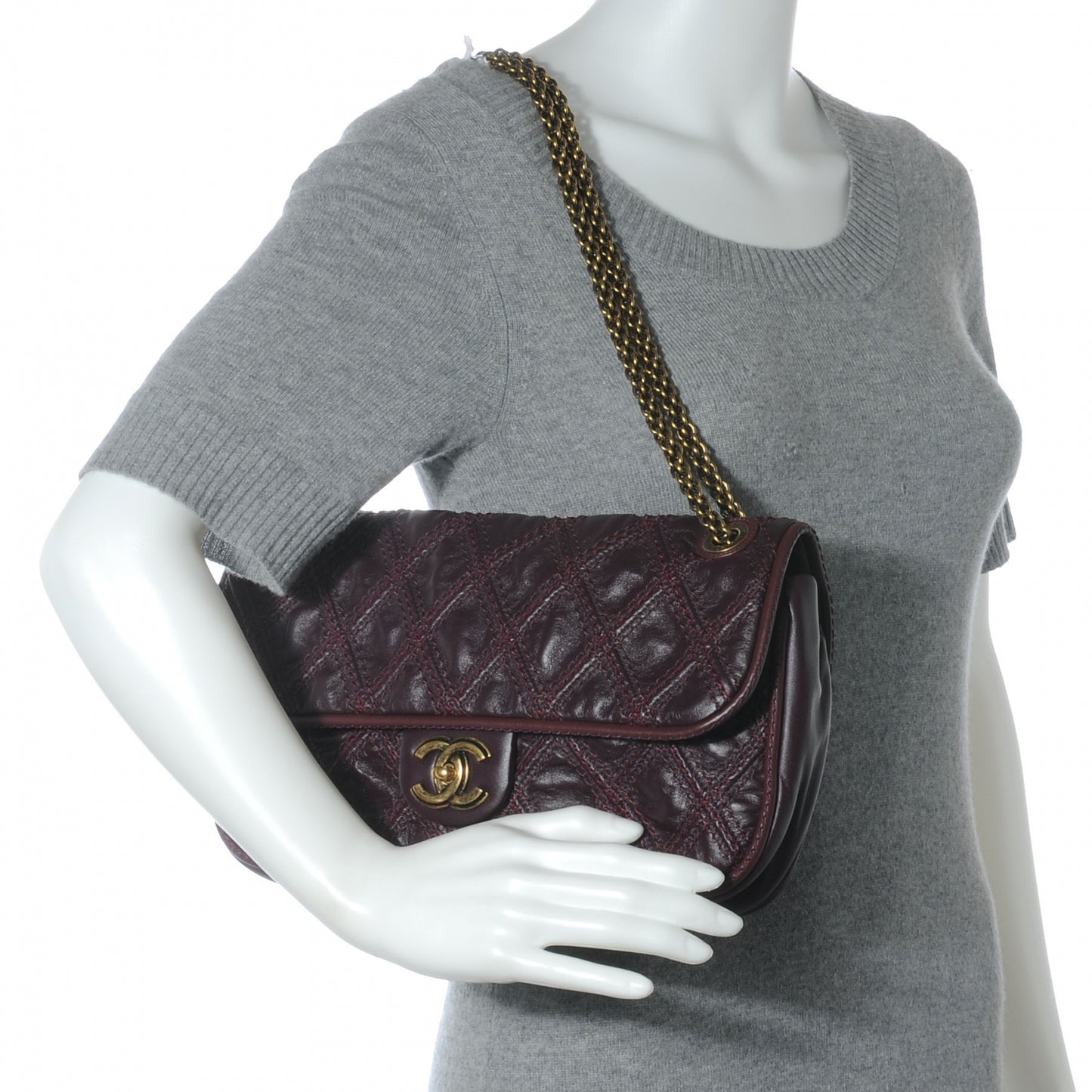 Calfskin Quilted Stitch Flap Plum