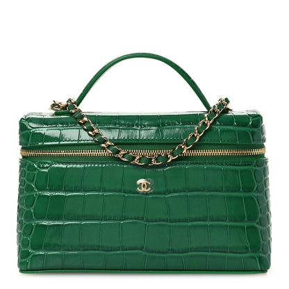 Chanel Calfskin Crocodile Embossed Crococo Top Handle Slim Vanity Case With Chain Green 1 of 13