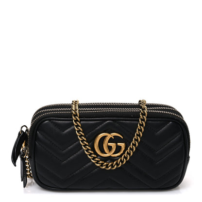 Gucci Calfskin Matelasse Mini GG Marmont Chain Crossbody Bag Black 1 of 11