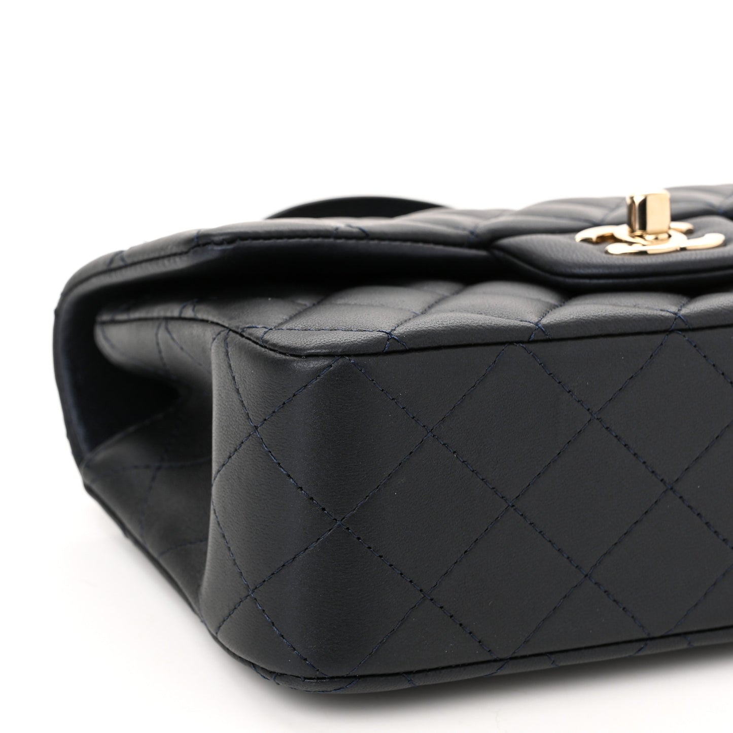 Iridescent Lambskin Quilted Mini Top Handle Rectangular Flap Dark Blue