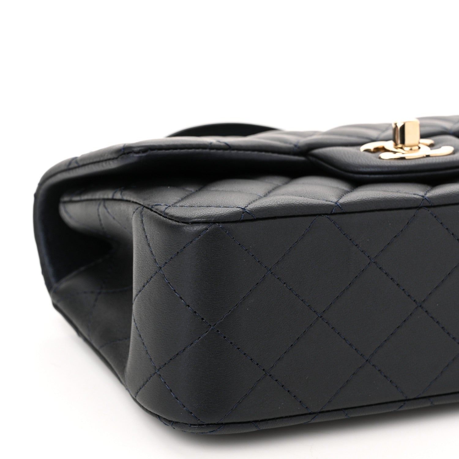 Chanel Iridescent Lambskin Quilted Mini Top Handle Rectangular Flap Dark Blue 8 of 11
