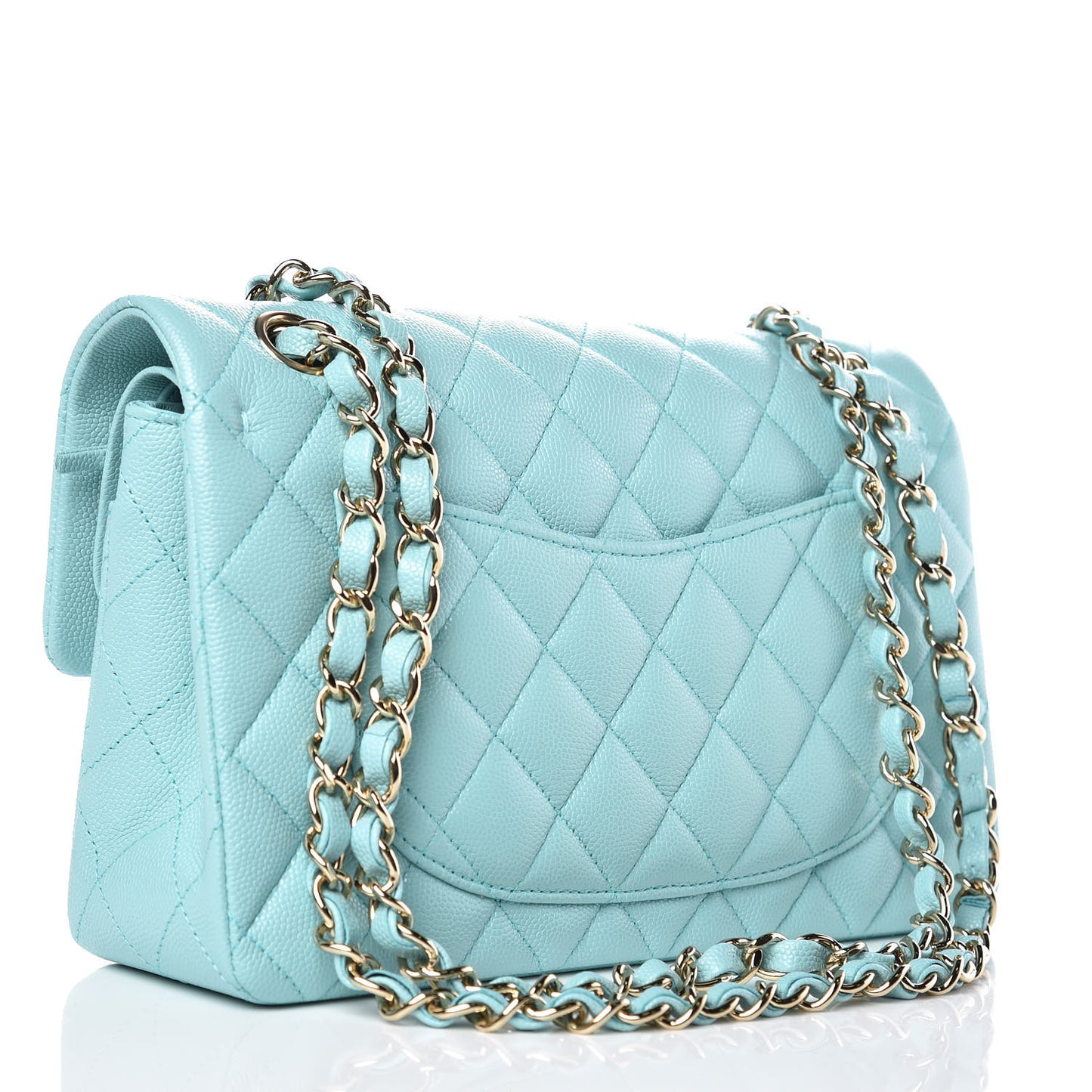 Caviar Quilted Small Double Flap Light Blue
