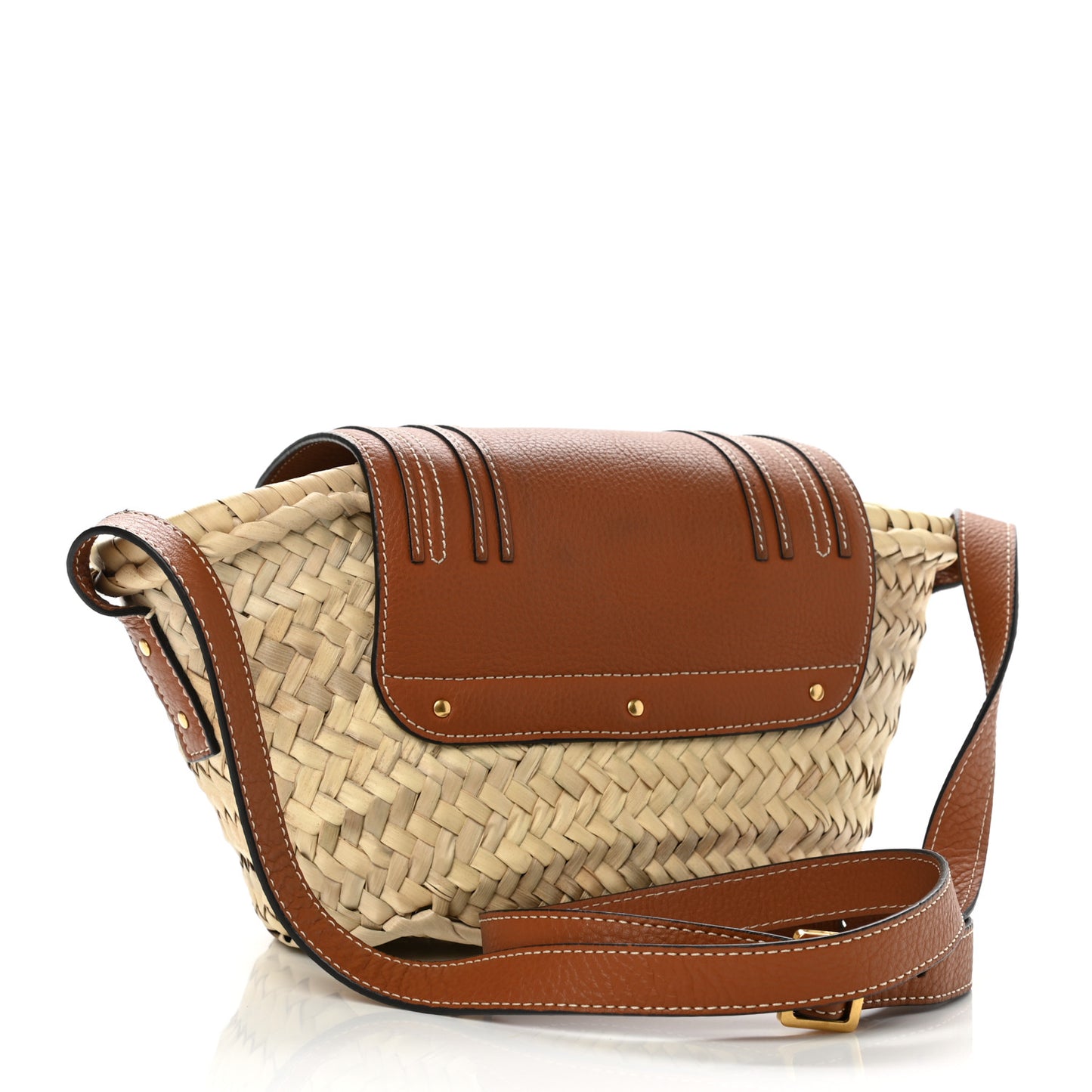 Raffia Calfskin Marcie Basket Tan