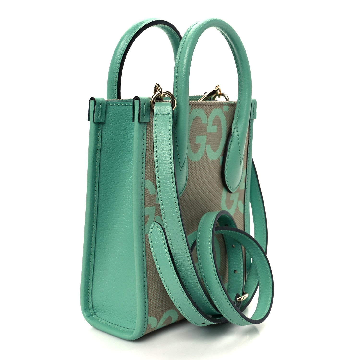 Gucci Monogram Jumbo GG Textured Dollar Calfskin Mini Tote Bag Pepperlight Mint 3 of 11