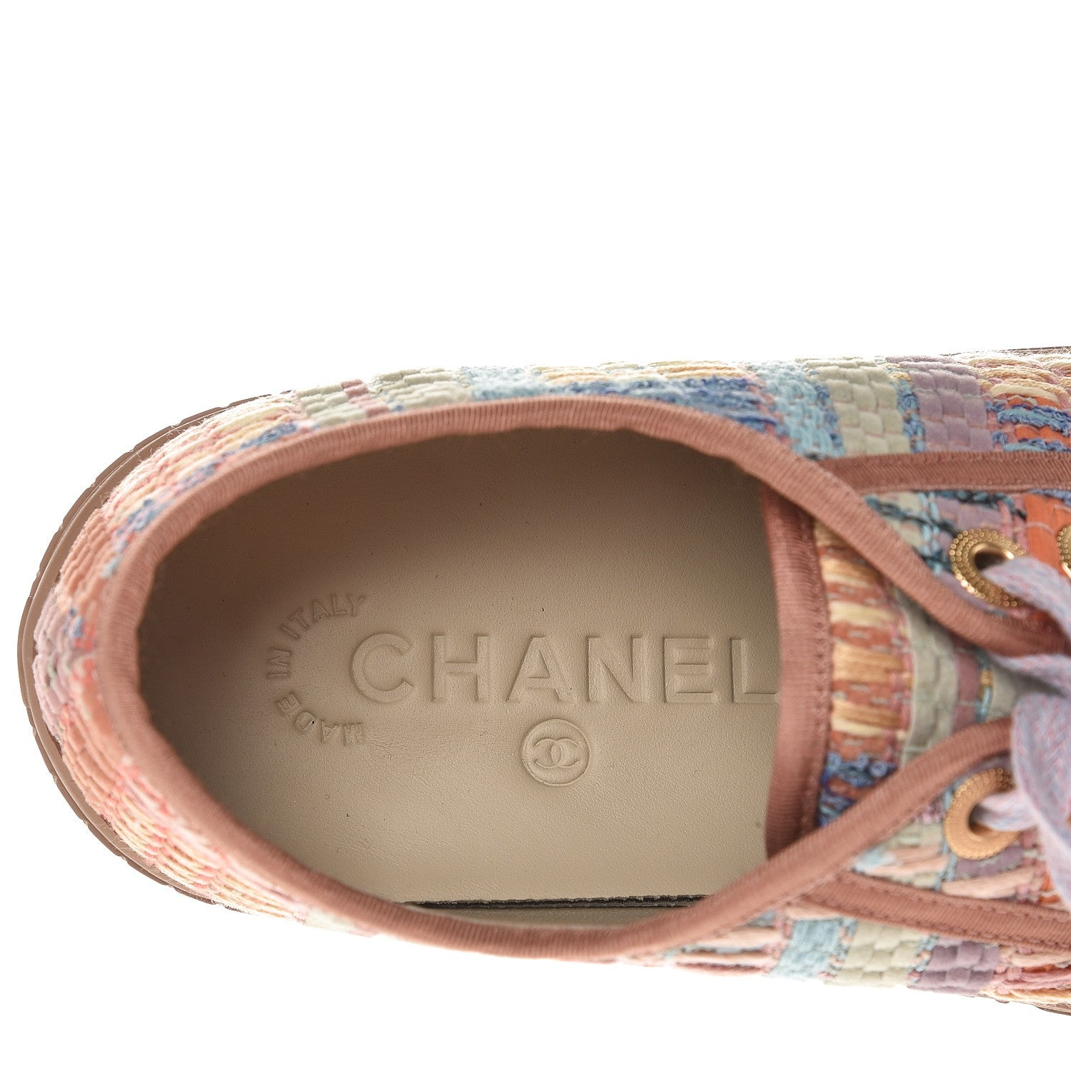 Chanel Tweed Low Top Sneakers 38 Multicolor Beige 7 of 11