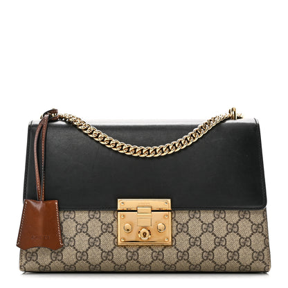 Gucci GG Supreme Monogram Calfskin Medium Padlock Shoulder Bag Beige Black Cuir 1 of 10