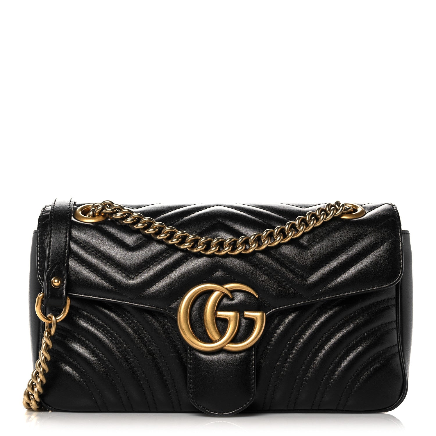 Gucci Calfskin Matelasse Small GG Marmont Shoulder Bag Black 1 of 12