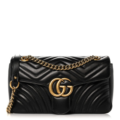 Gucci Calfskin Matelasse Small GG Marmont Shoulder Bag Black 1 of 12