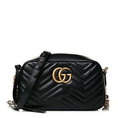 Gucci Calfskin Matelasse Small GG Marmont Chain Shoulder Bag Black 1 of 7