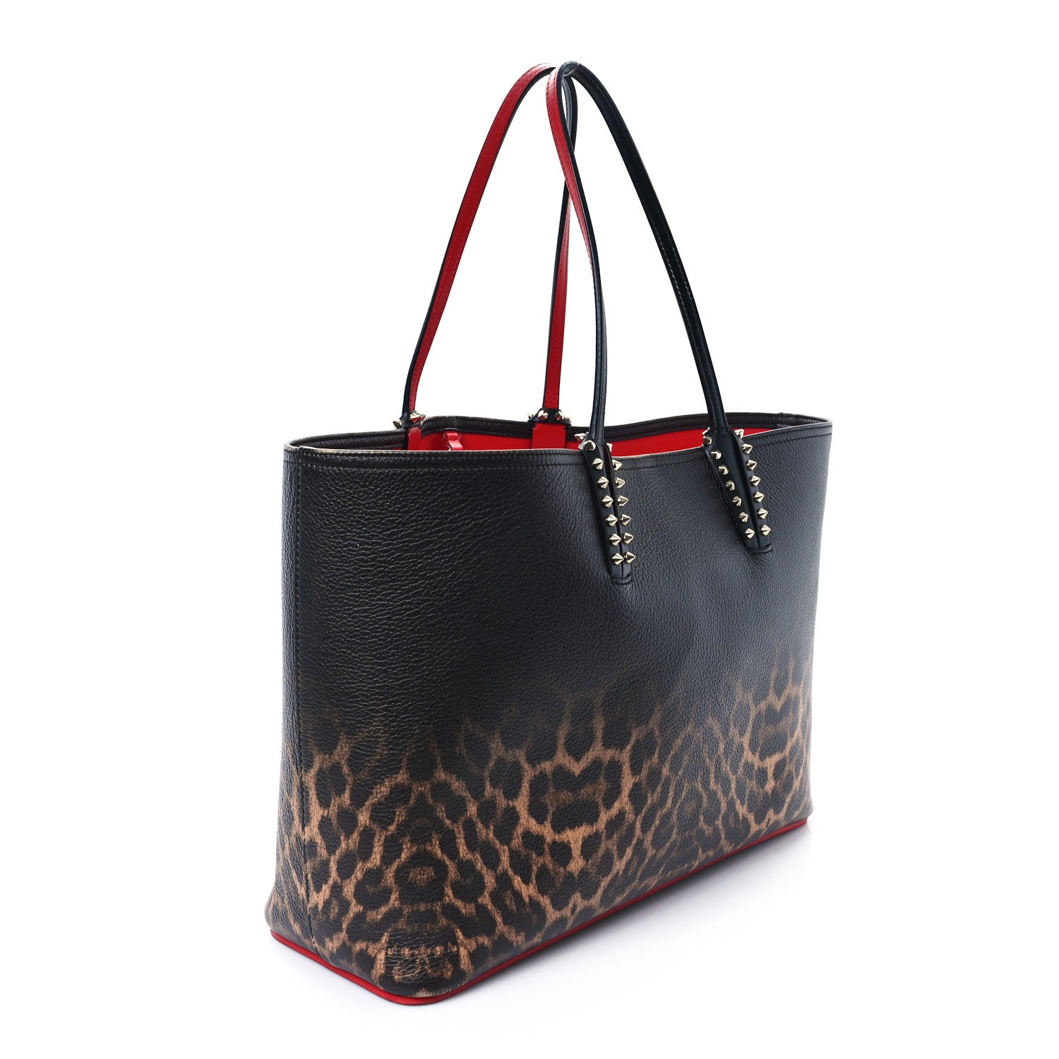 Christian Louboutin Calfskin Degrade Leopard Print Spikes East West Cabata Tote Black Multi 3 of 12