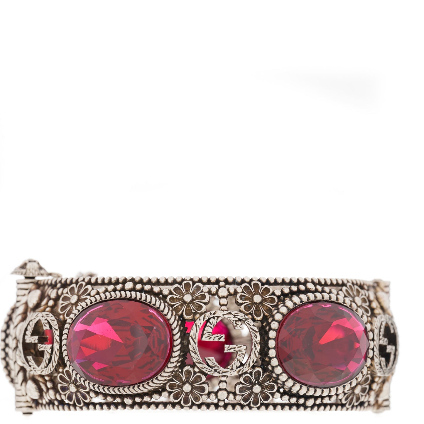 Sterling Silver Crystal Interlocking G Bangle Bracelet Red