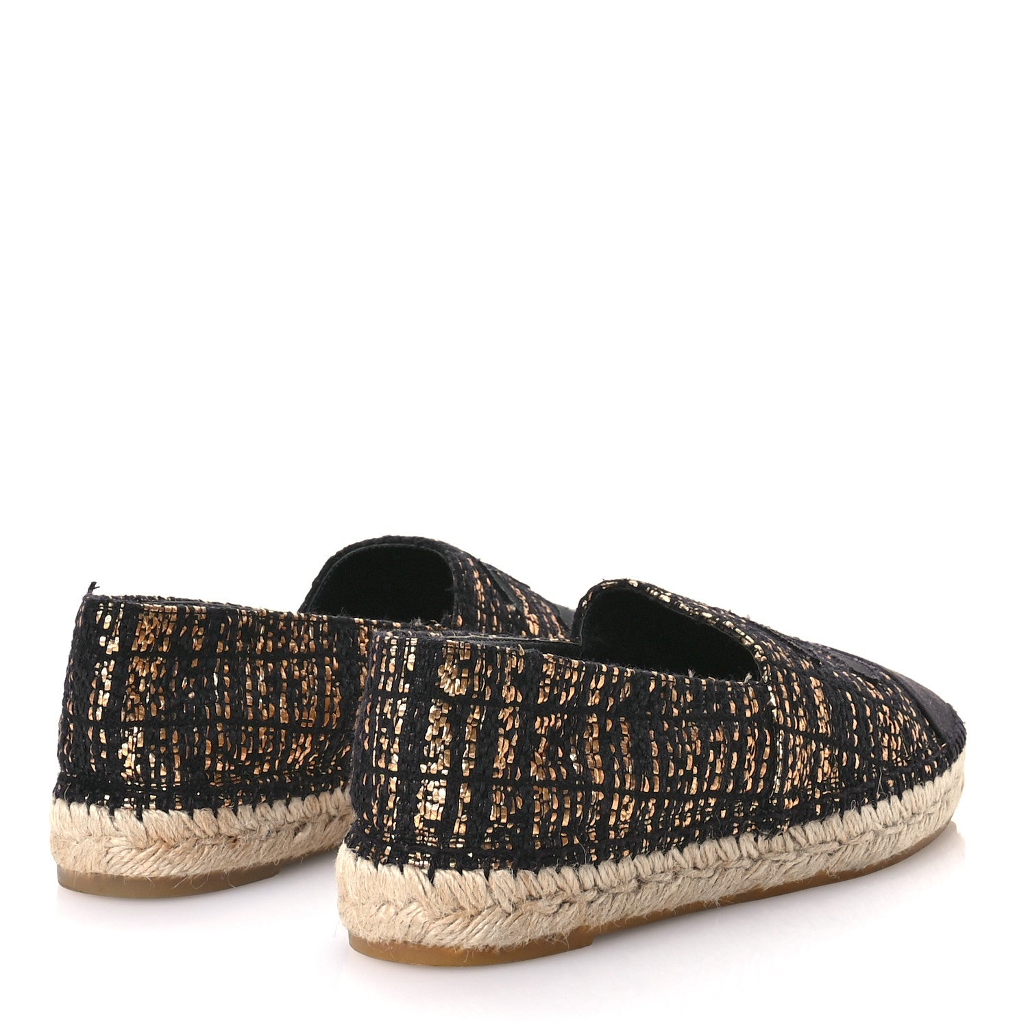 Chanel Metallic Tweed Grosgrain CC Espadrilles 40 Black Gold 5 of 11