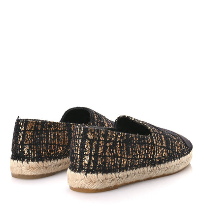 Chanel Metallic Tweed Grosgrain CC Espadrilles 40 Black Gold 5 of 11