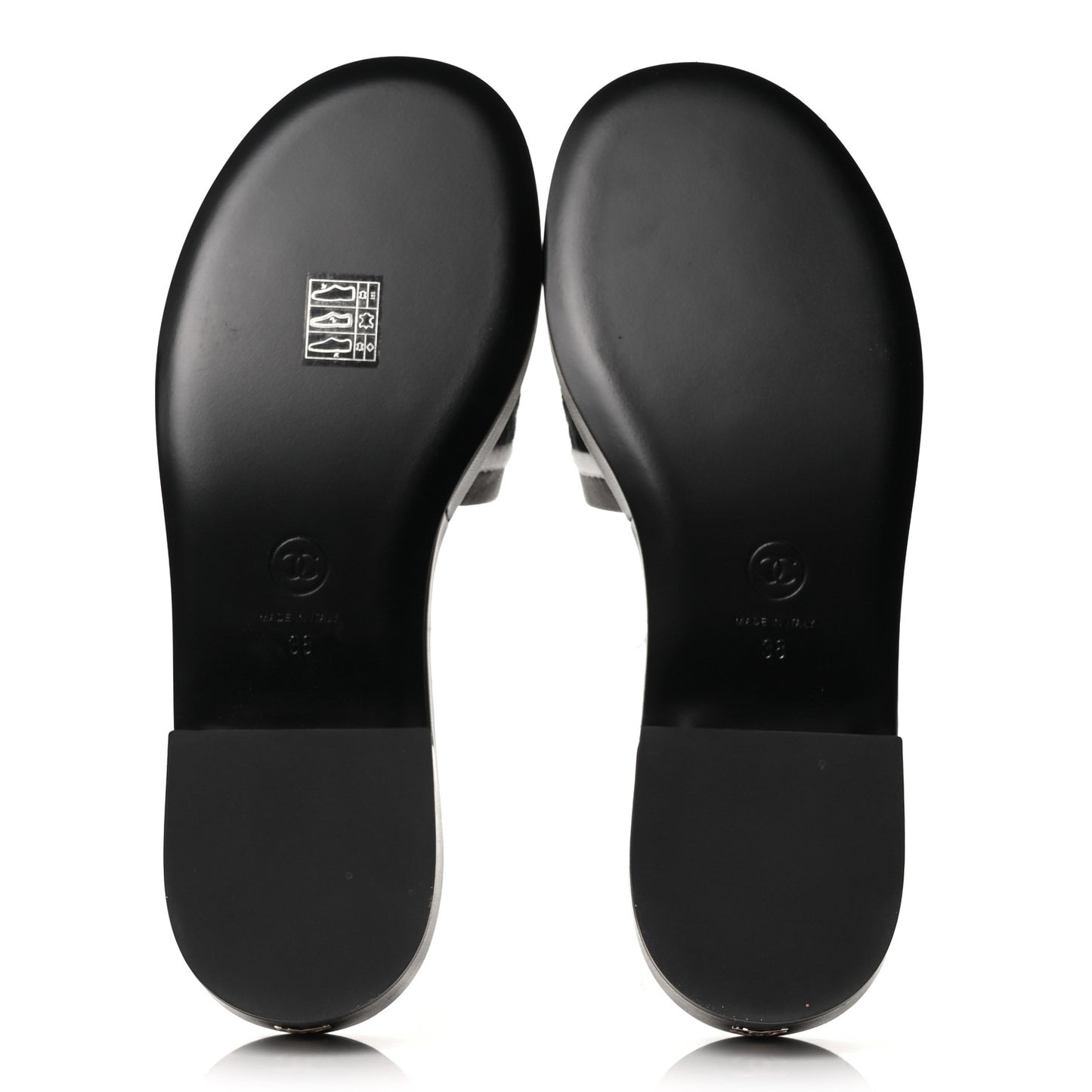 Lambskin Embroidered CC Mule Sandal 38 Black White