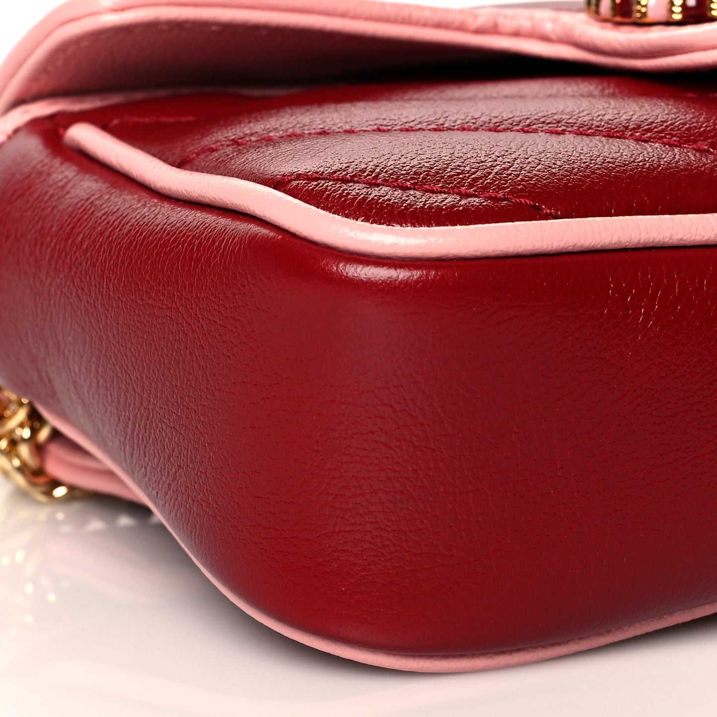 Azalea Calfskin Enamel Matelasse Diagonal Super Mini Torchon GG Marmont Shoulder Bag New Cherry Red Wild Rose