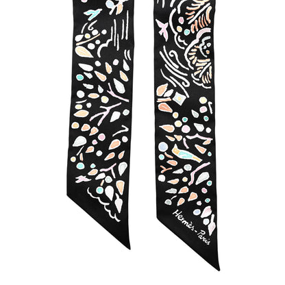 Hermes Silk Isola Di Primavera Twilly Black Vert Rose 2 of 4