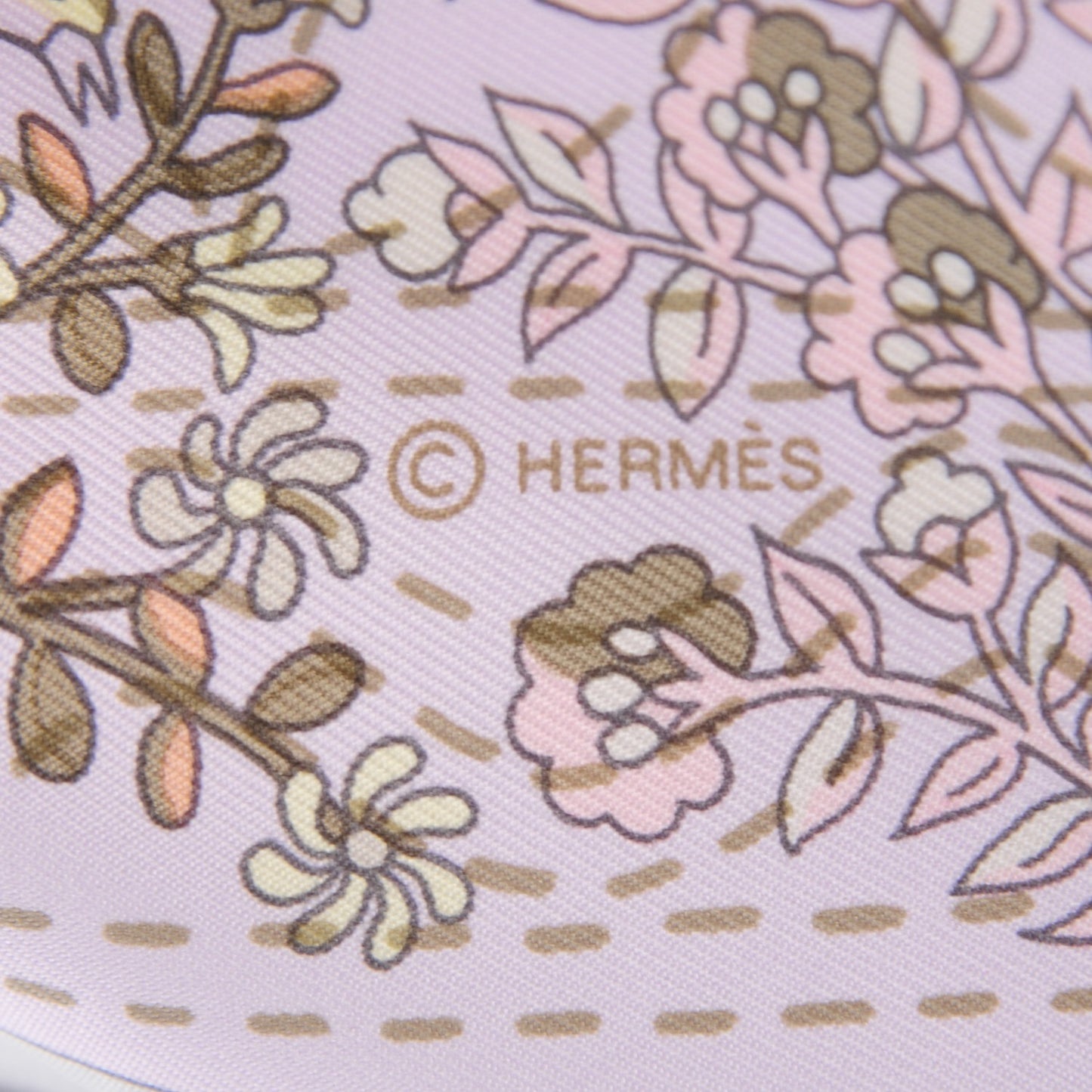 Silk Pique Fleuri de Provence Scarf 90 Gris Perle Lilac Rose Poudre