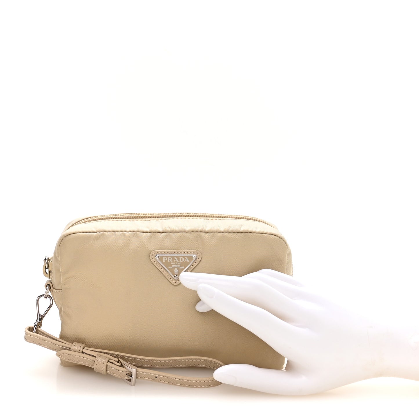 Re-Nylon Vela Saffiano Wristlet Deserto