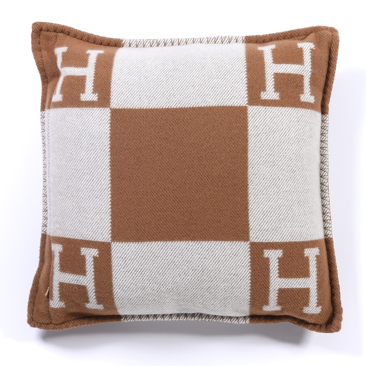 Hermes Wool Cashmere Avalon Pillow PM Ecru Camel 2 of 3