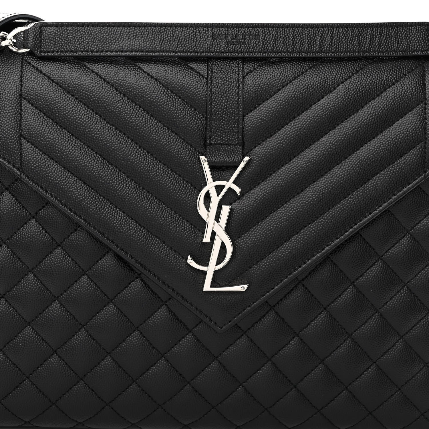 Saint Laurent Grain De Poudre Textured Mixed Matelasse Large Triquilt Monogram Satchel Black 7 of 9