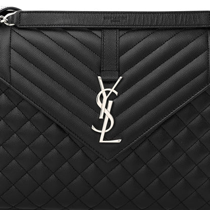 Saint Laurent Grain De Poudre Textured Mixed Matelasse Large Triquilt Monogram Satchel Black 7 of 9