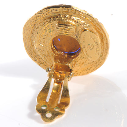 Chanel Poured Glass CC Clip On Earrings Gold Blue 4 of 5
