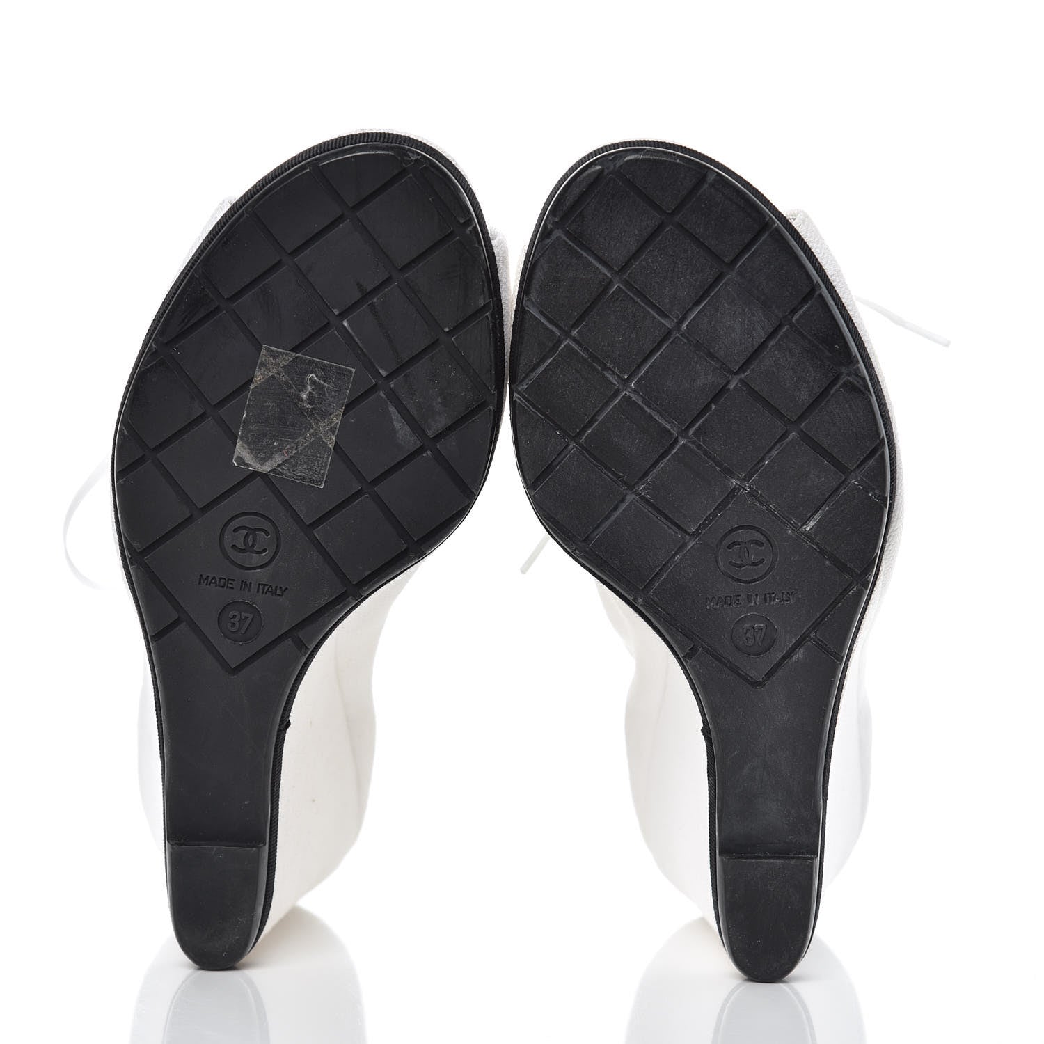 Chanel Canvas Lace Up Wedge Boots 37.5 White Black 8 of 13