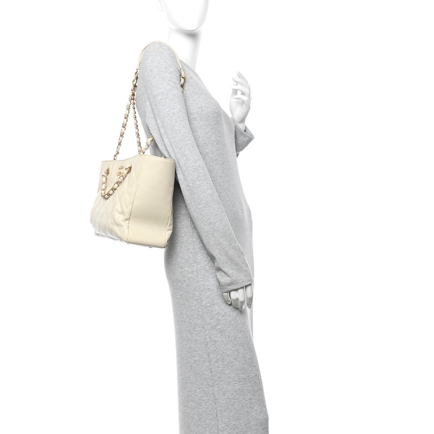Chanel Caviar Quilted Small Trapezoid Chain Shopping Tote Ivory 2 of 10